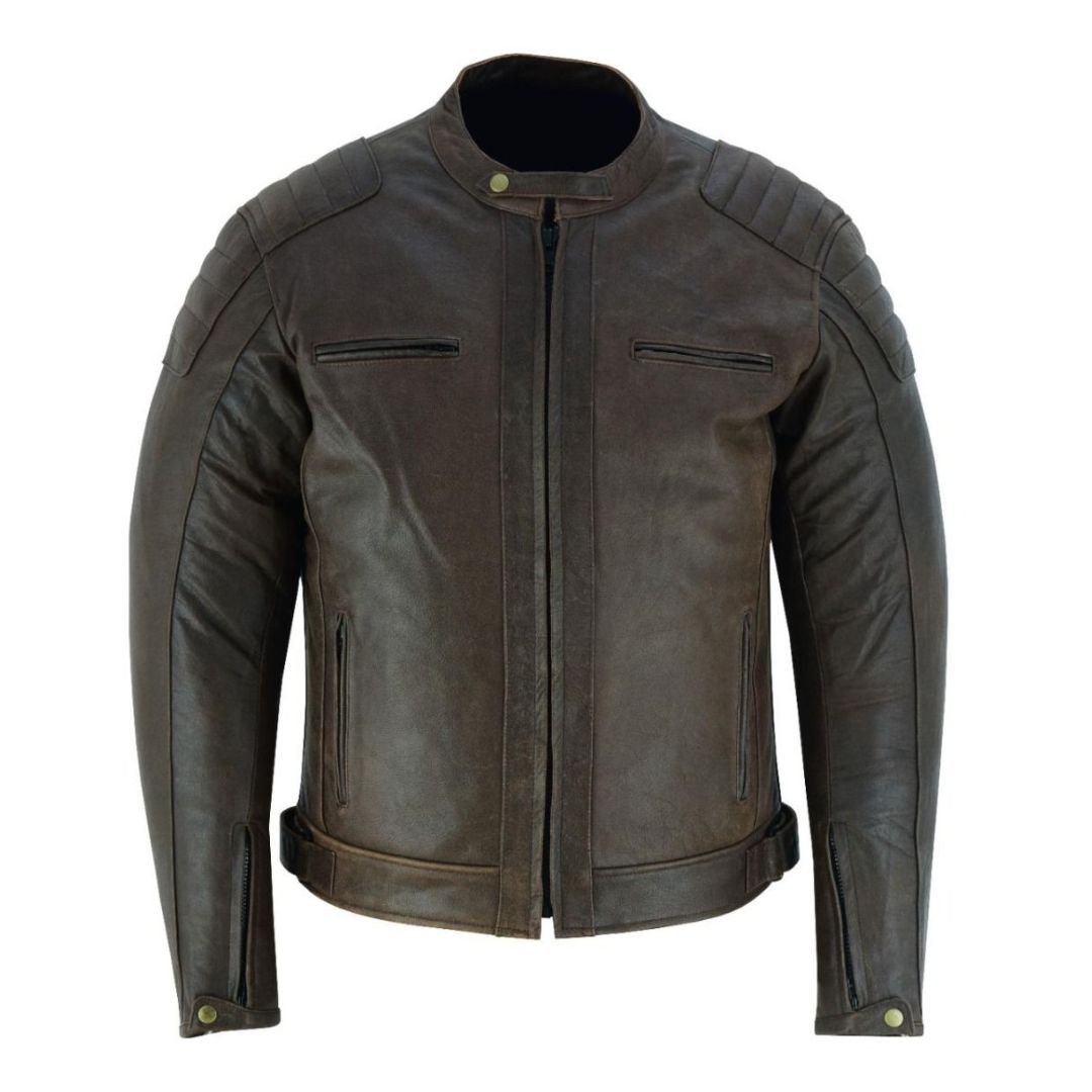 RAXUS DARK BROWN MOTORCYCLE LEATHER JACKET R-40 MEN