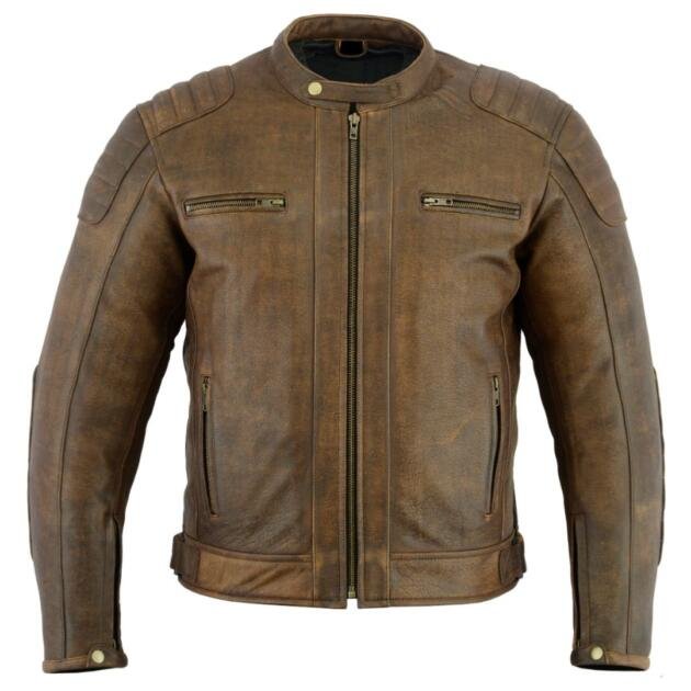 RAXUS Vintage Motorcycle Jacket Men Leather R-50 Brown